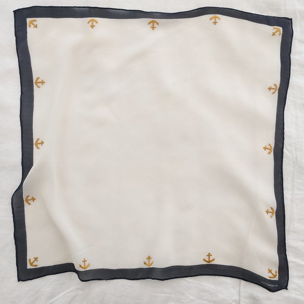 Scarf 20" Square Cream Navy Gold Stitch Nautical